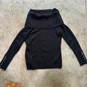 Carole Little Black Wool Off-The-Shoulder Sweater